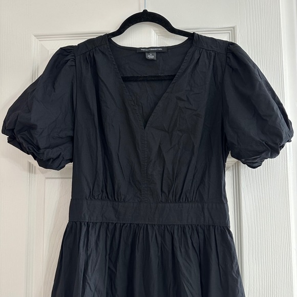 French‎ Connection Black Puff Sleeve Maxi Dress Pockets Cotton Chic Medium - Picture 5 of 10